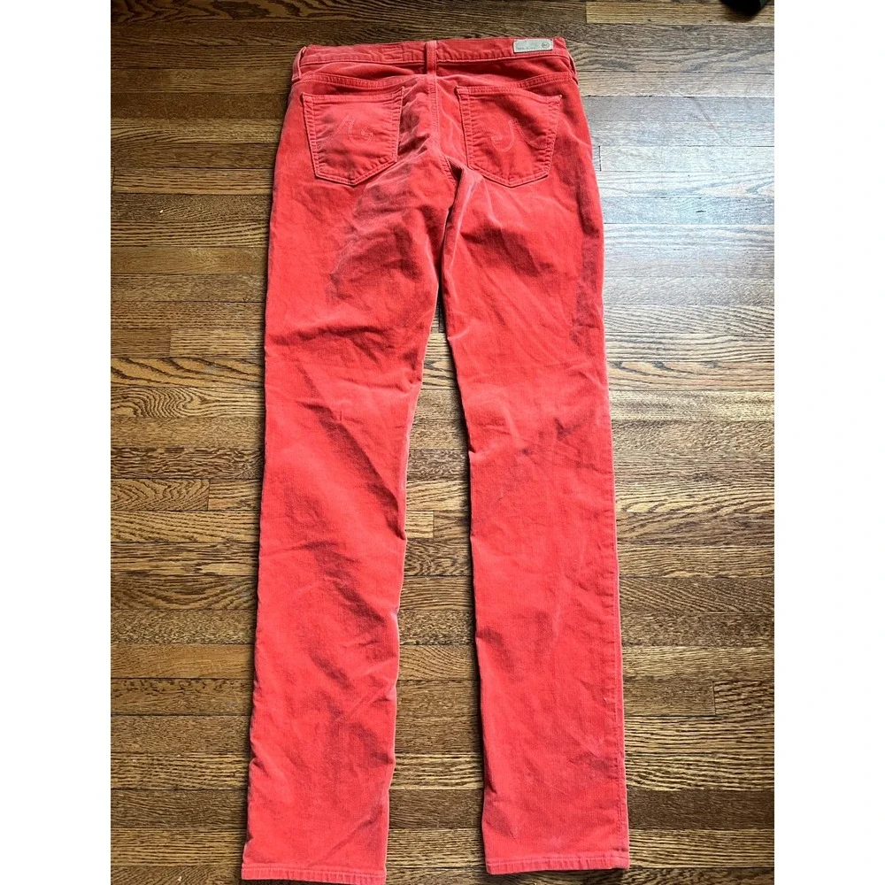 AG Adriano Goldschmied The Stevie Slim Straight Corduroy Pants Coral Red 29R